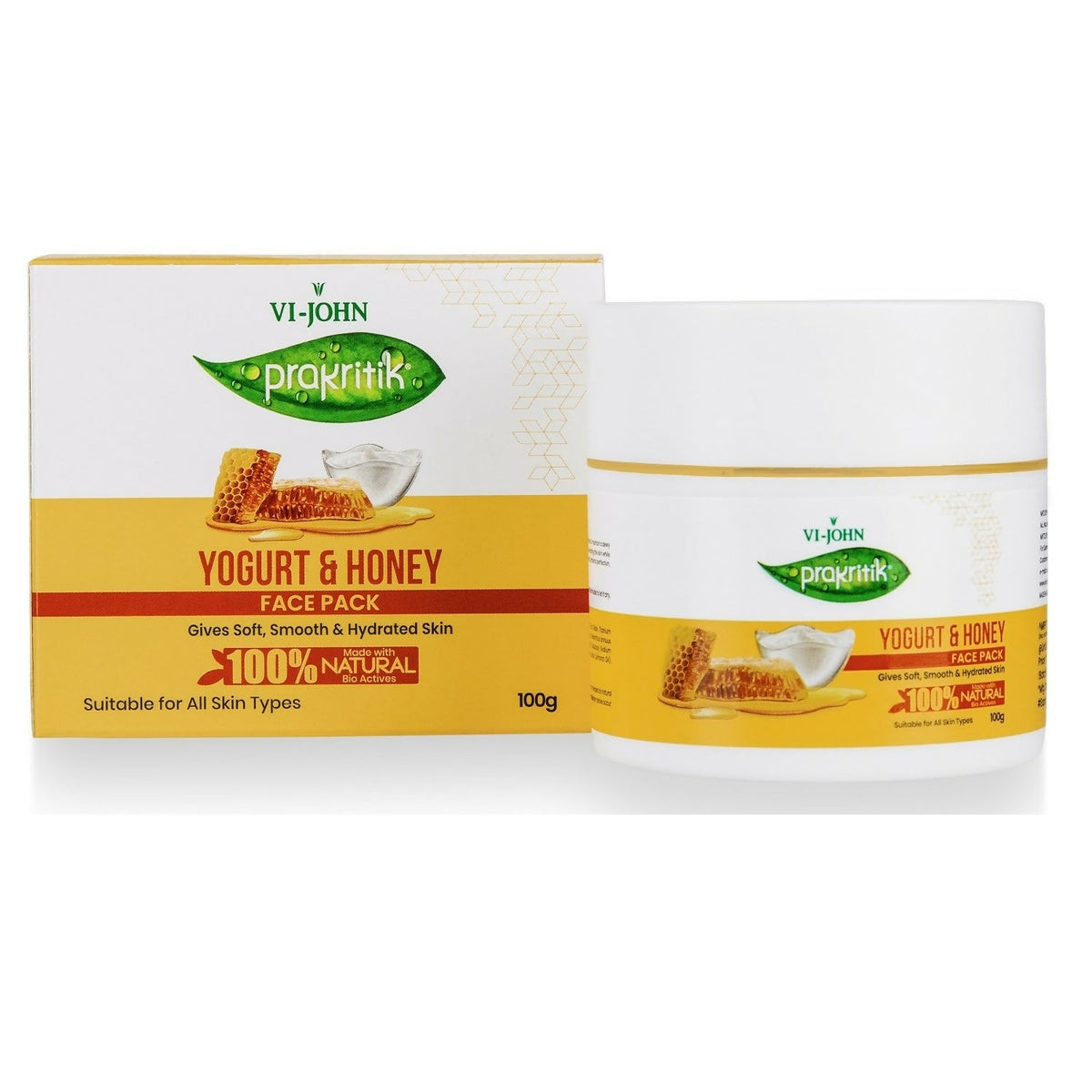 VI-JOHN Prakritik Yogurt & Honey Face Pack Restoresgmlow, Made With 100% Natural Bio Actives | Grocsy