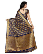 Mimosa Women's navy Blue Kanchipuram Silk Saree With Unstitched Blouse Piece | Grocsy