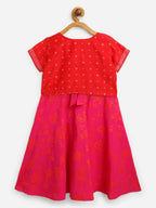 Ahalyaa Pink Crepe Floral Printed Kids Kurta with Jacket For Girls | Grocsy