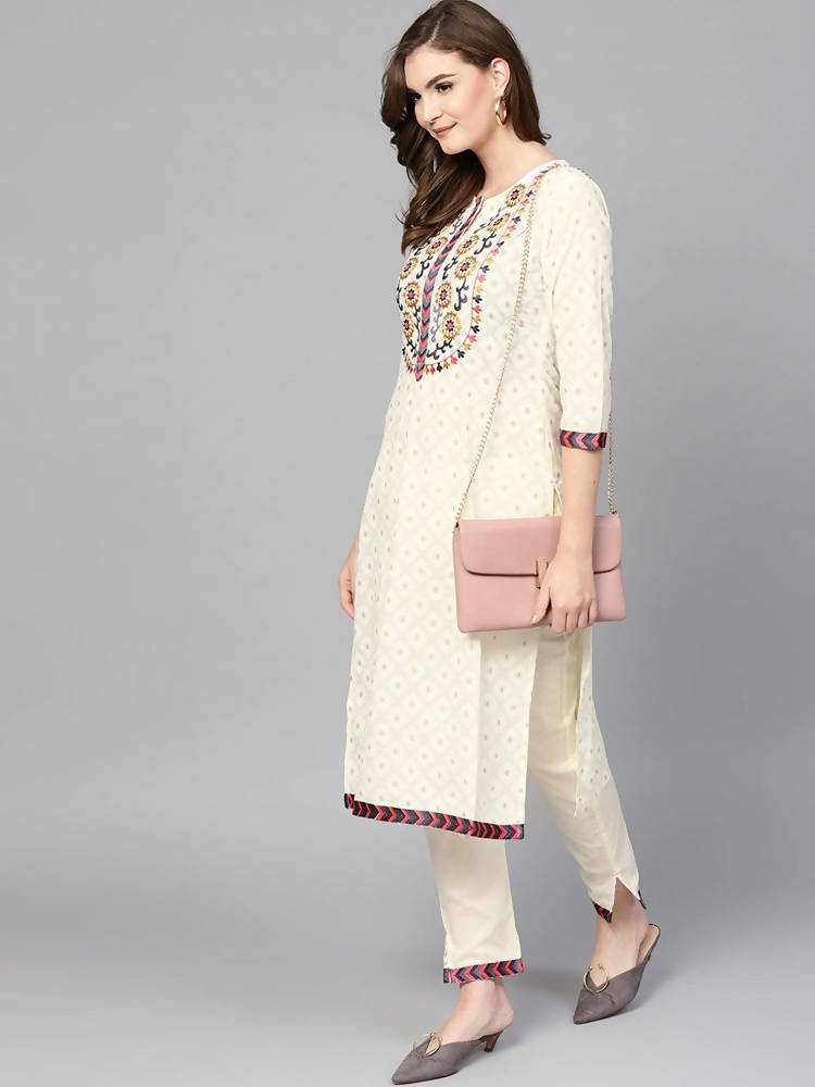 Yufta Women Off-White Printed Kurta with Trouser | Grocsy