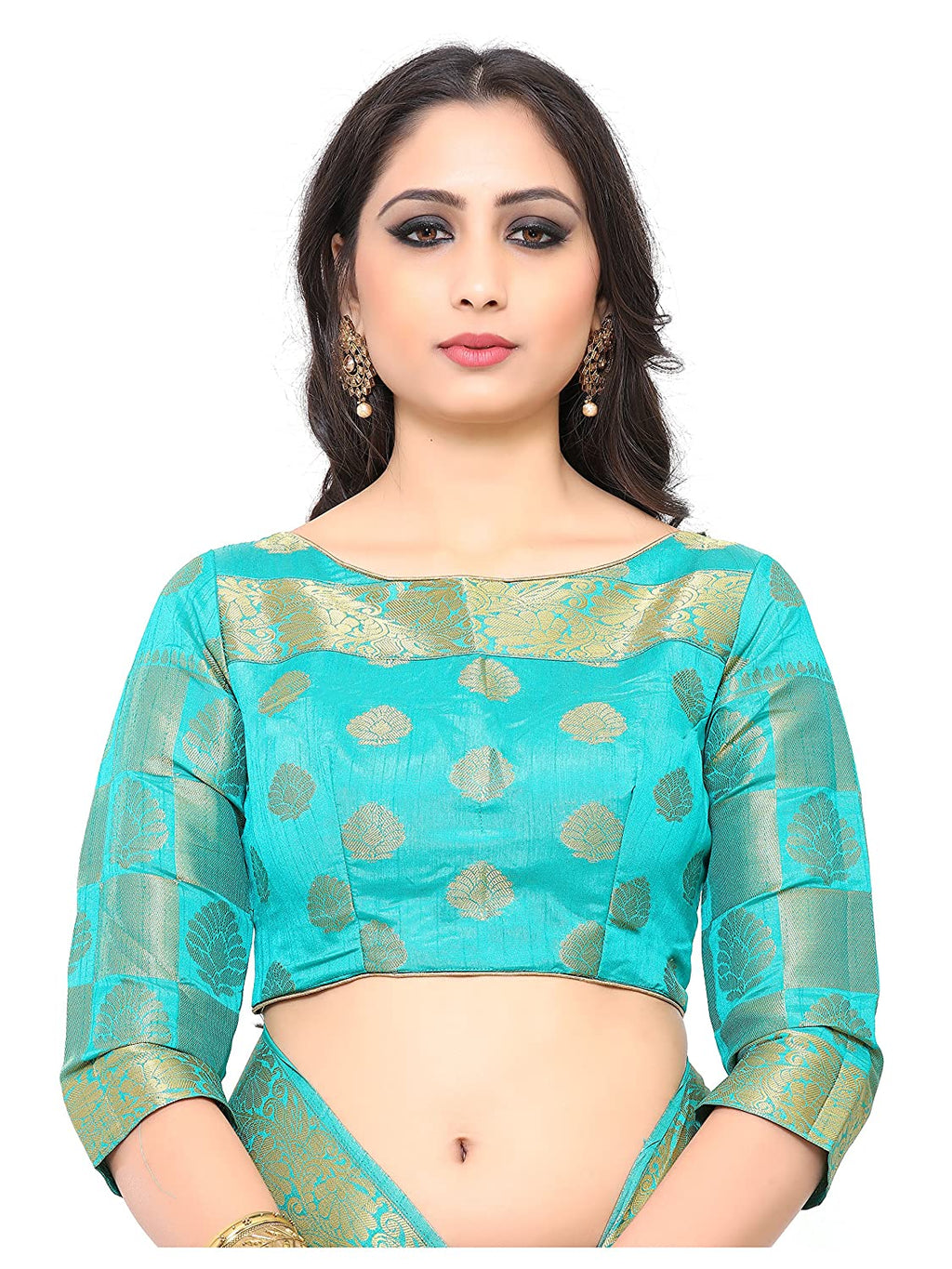Mimosa Women's Turquoise Blue Woven Art Silk Saree With Blouse Piece | Grocsy