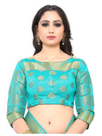 Mimosa Women's Turquoise Blue Woven Art Silk Saree With Blouse Piece | Grocsy
