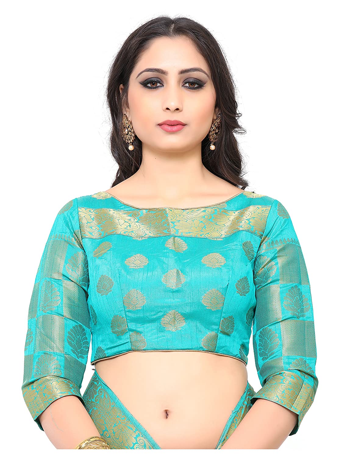 Mimosa Women's Turquoise Blue Woven Art Silk Saree With Blouse Piece | Grocsy
