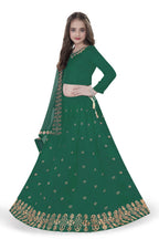 Dwiden Green Queen Tafetta Sattin Semi-Stitched Girl's Lehenga Choli | Grocsy