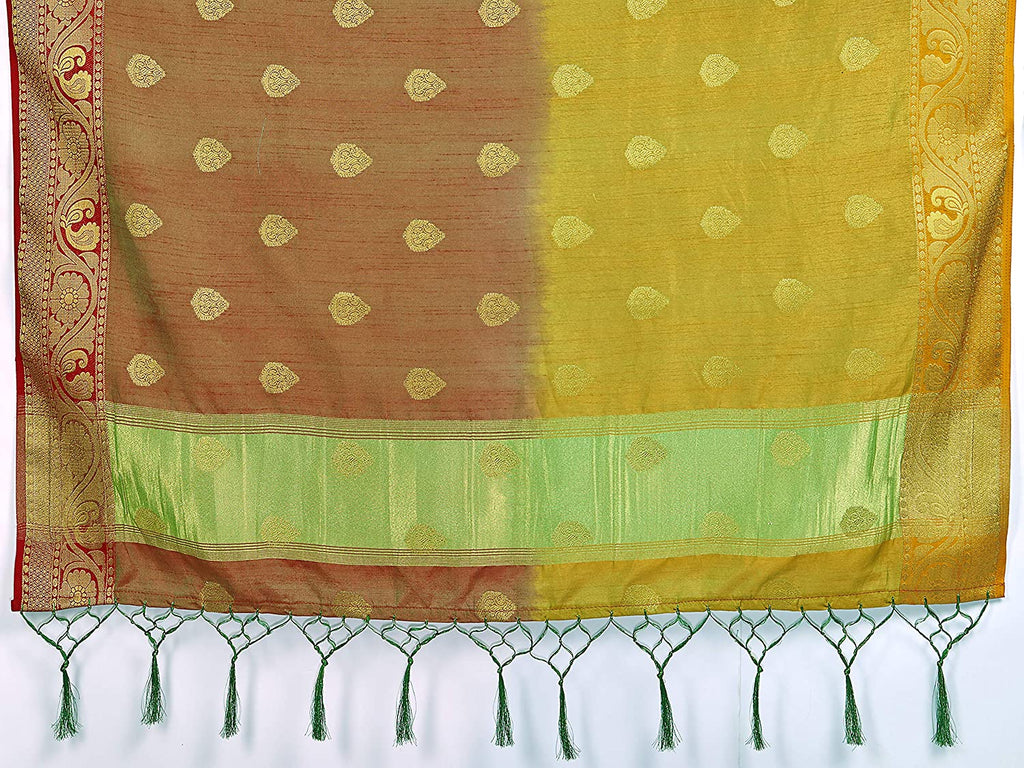 Vardha Women's Yellow Woven Raw Silk Saree | Grocsy