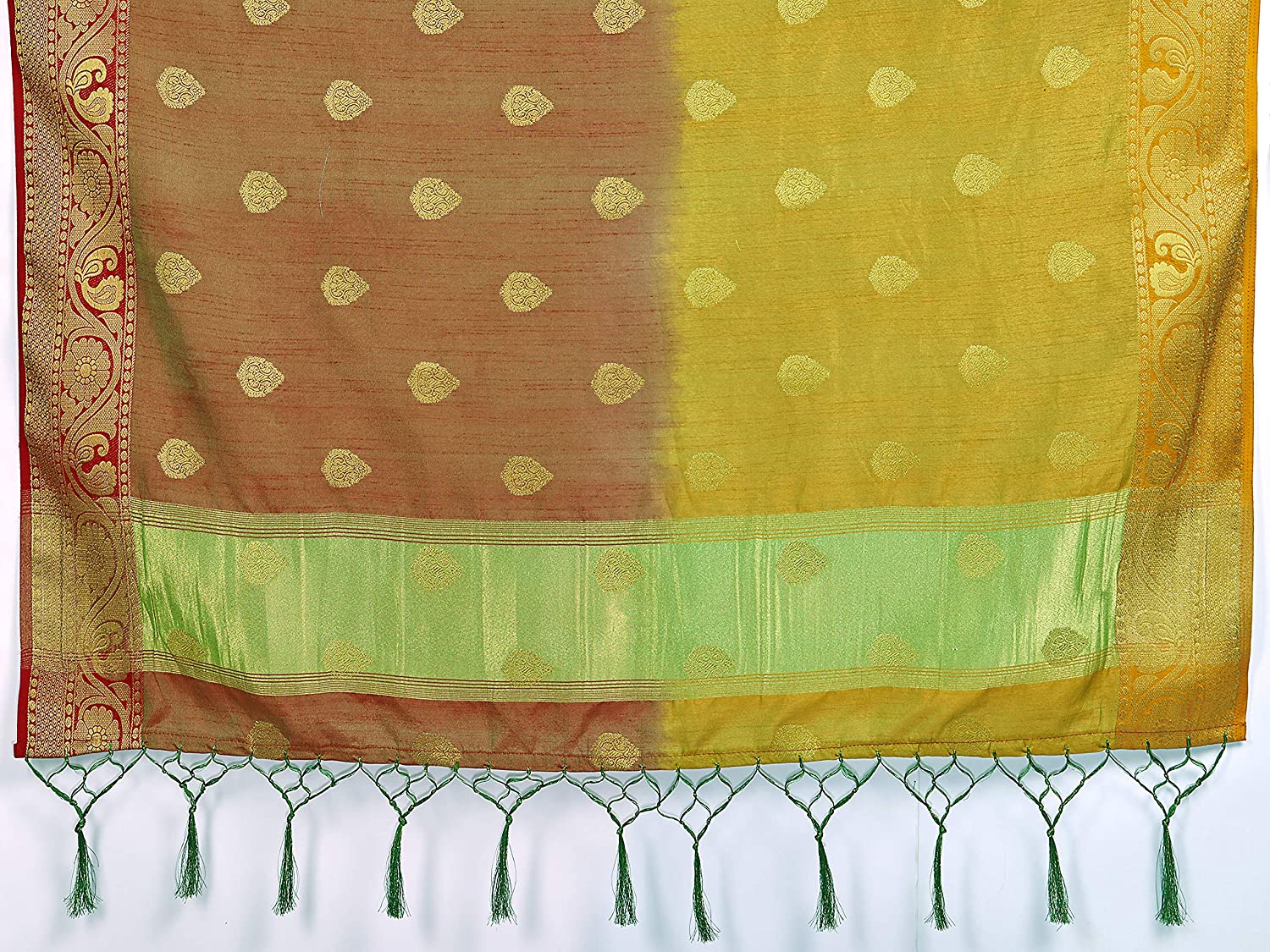 Vardha Women's Yellow Woven Raw Silk Saree | Grocsy