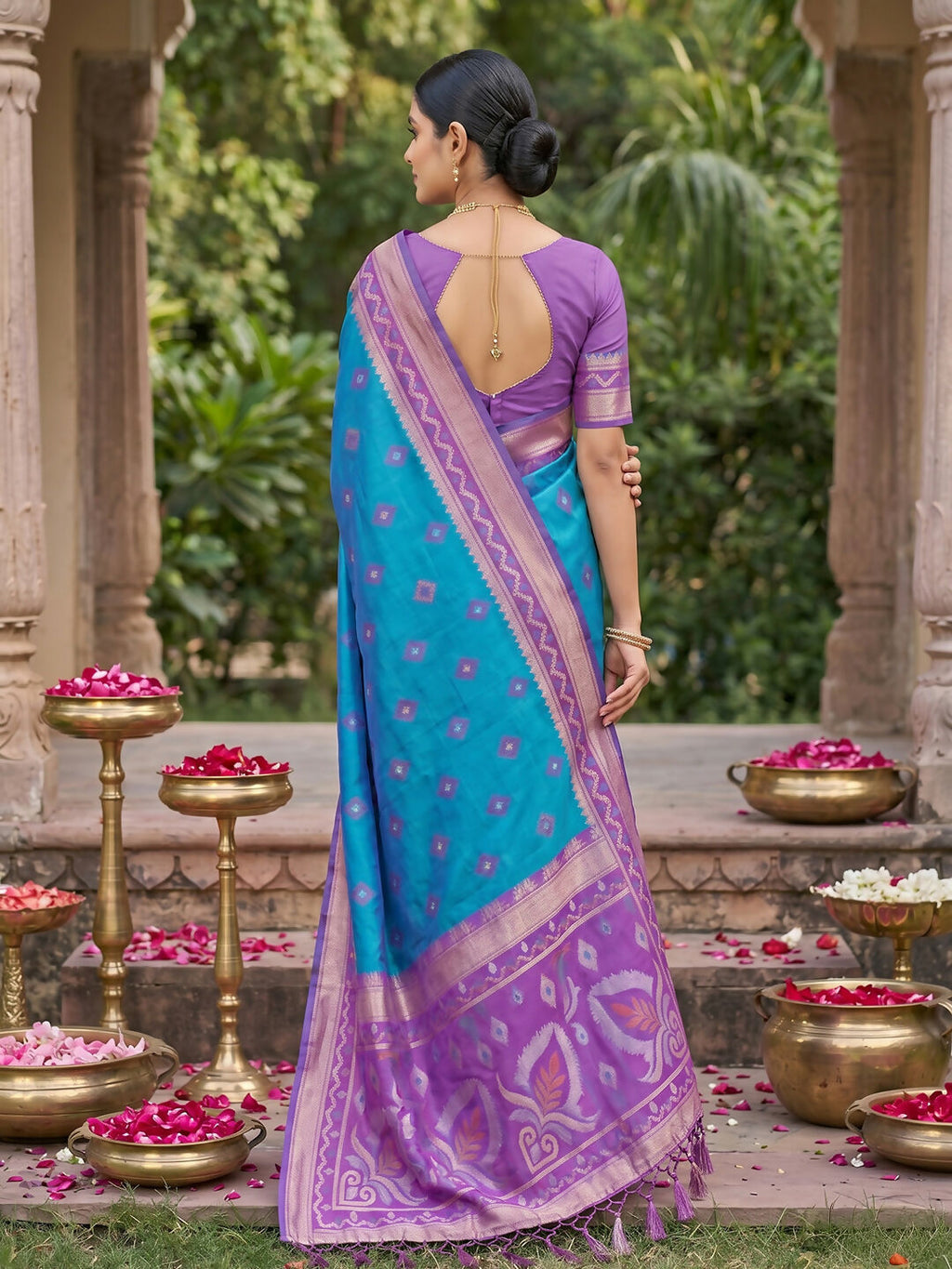 Shree Shyam Fashion Rama Blue Soft Silk Saree | Grocsy