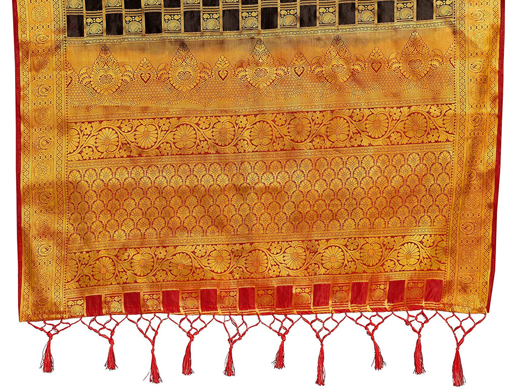 Vardha Women's Black Woven Art Silk Saree With Blouse Piece | Grocsy
