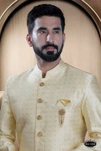 Joban Fashion Men's Cream Brocade Kurta with Pyjama | Grocsy