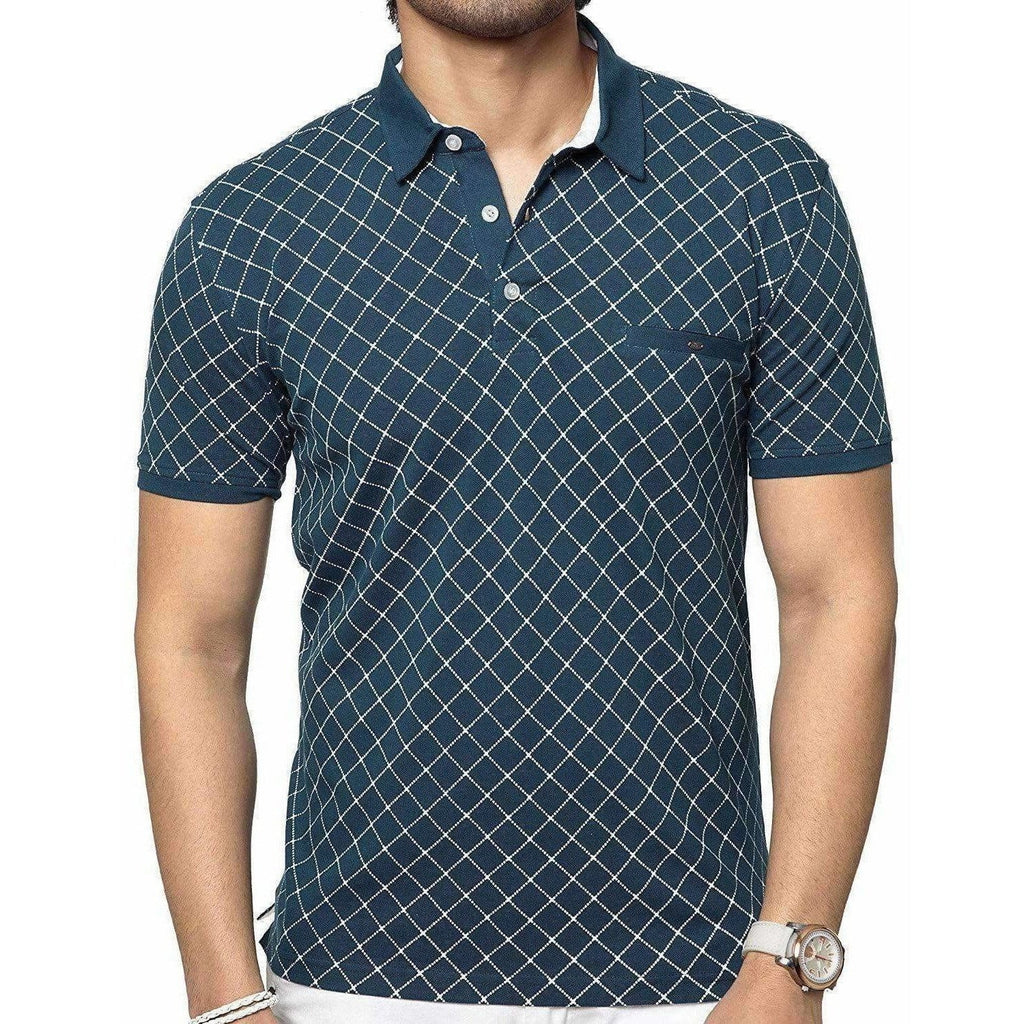 Men's Cotton Printed Green Polo Tshirt Half Sleeve | Grocsy