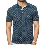 Men's Cotton Printed Green Polo Tshirt Half Sleeve | Grocsy