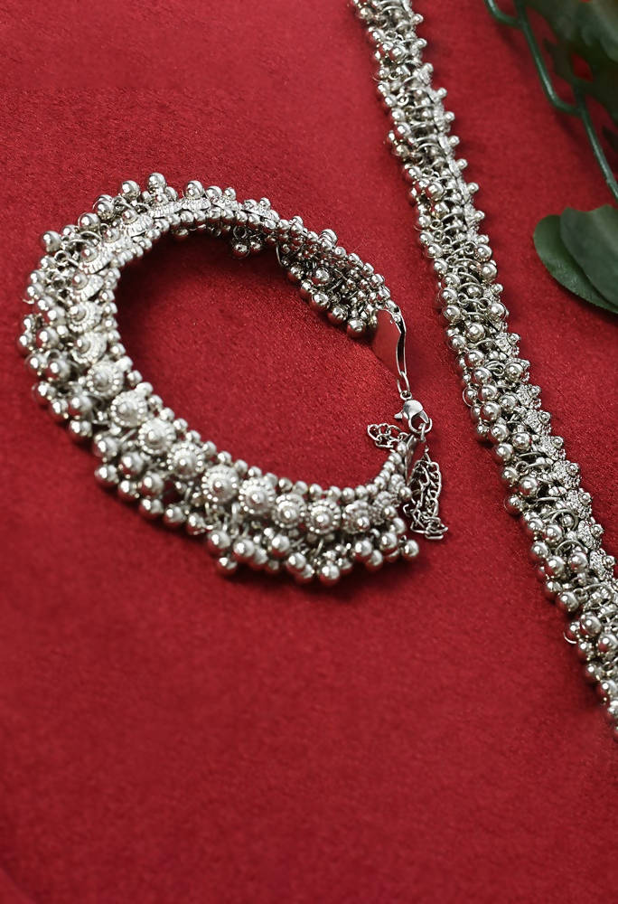 Mominos Fashion Kamal Johar Oxidised Heavy Silver Anklets | Grocsy