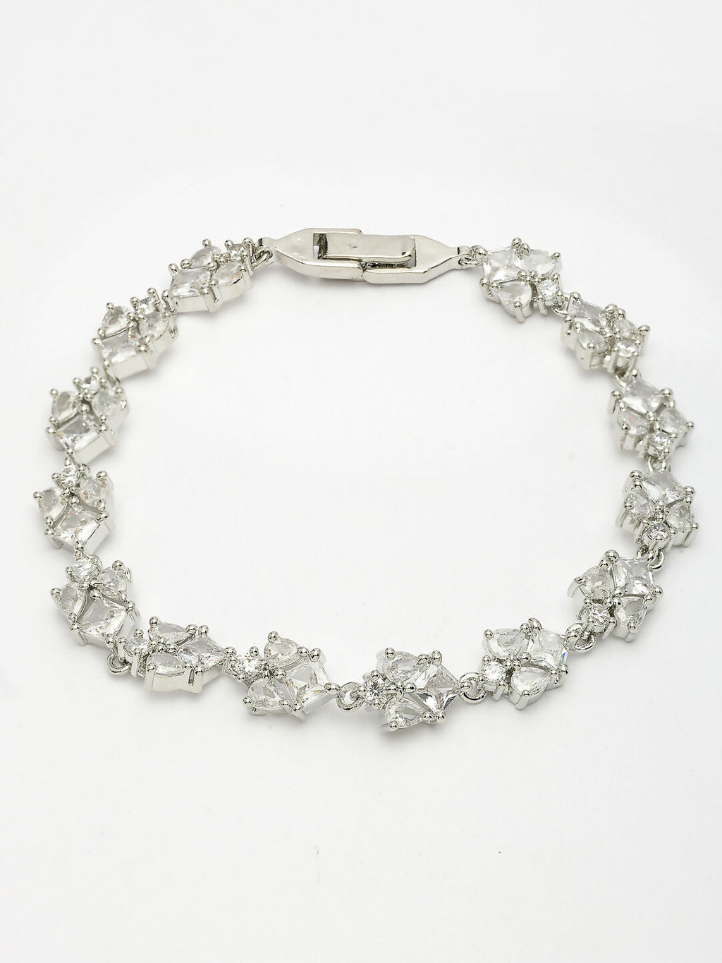 NVR Women's Silver-Toned Cubic Zirconia Link Bracelet | Grocsy