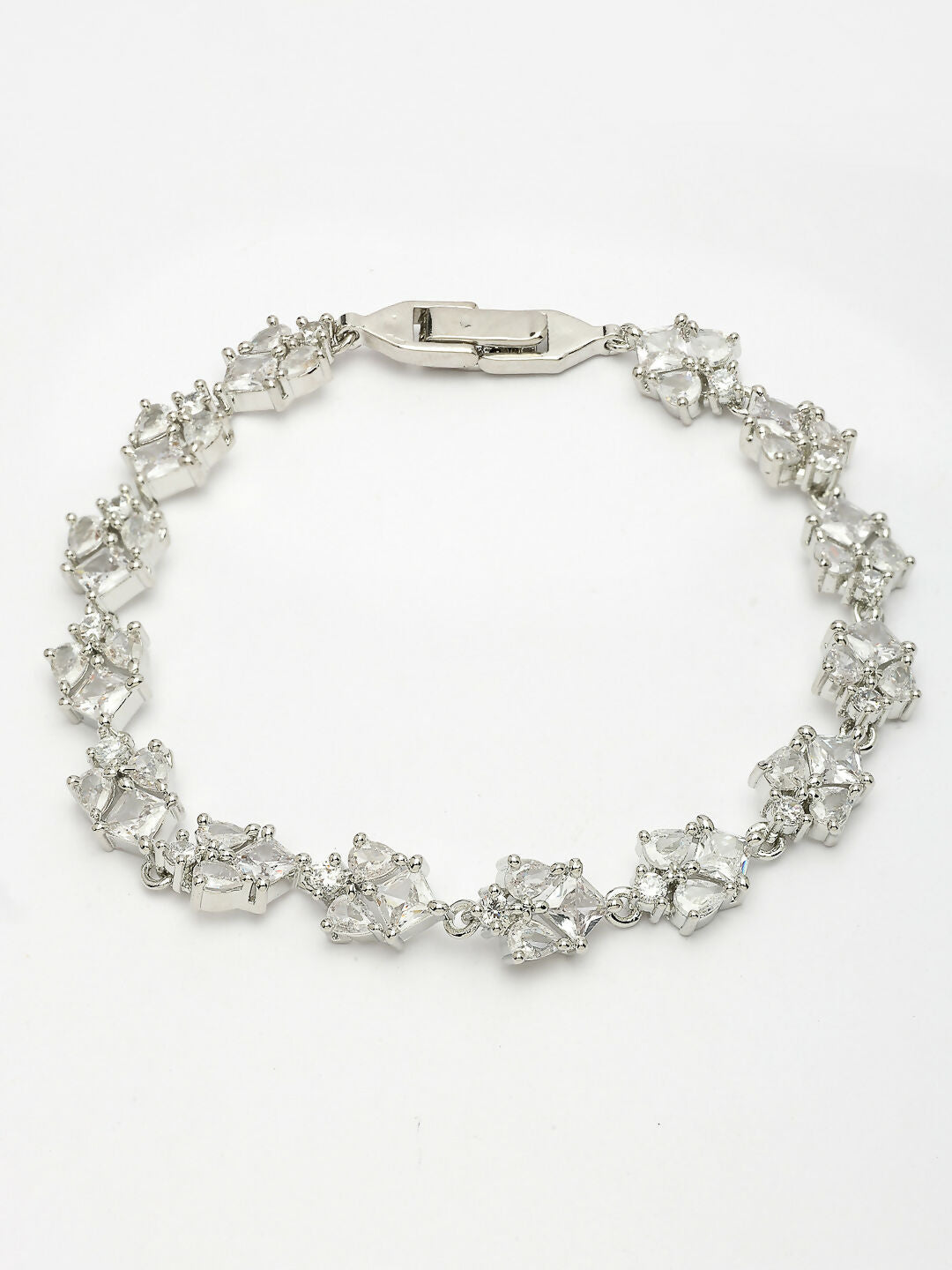NVR Women's Silver-Toned Cubic Zirconia Link Bracelet | Grocsy