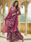Janasya Purple Georgette Floral Kurta,Bottom & Dupatta | Grocsy