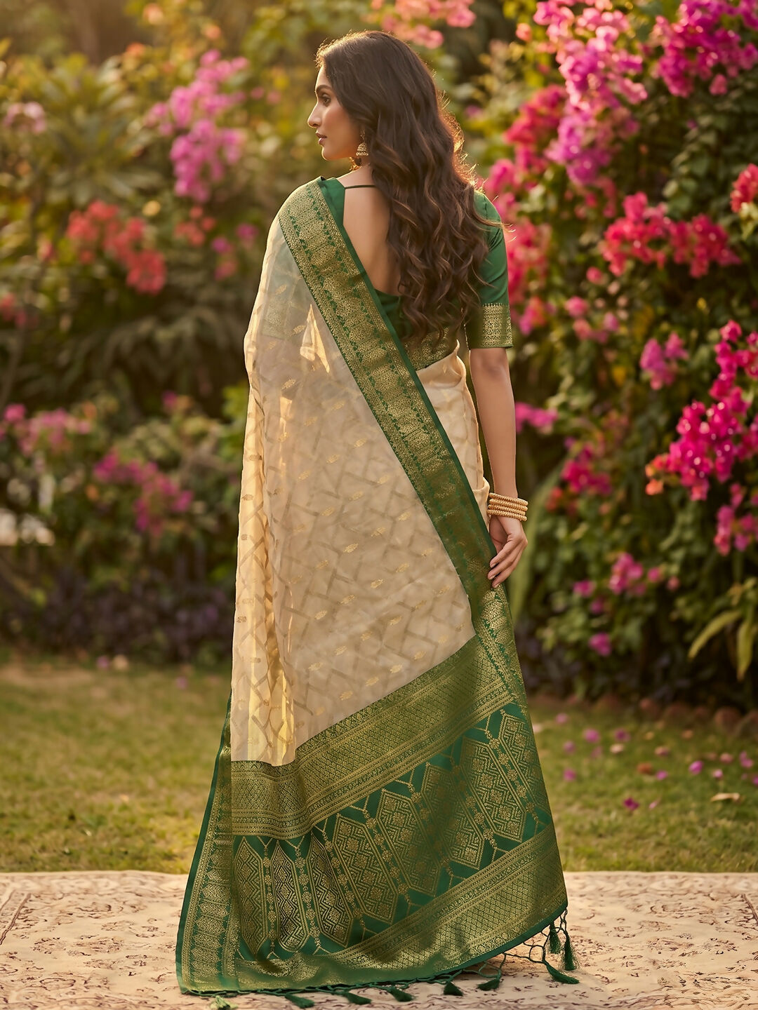Shree Shyam Fashion Chiku With Green Cotton Saree | Grocsy