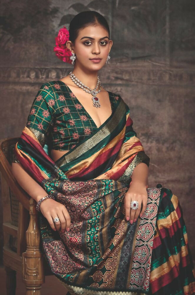 Joban Fashion Multi Color Dola Tussar Silk Self Jacquard Border Saree | Grocsy