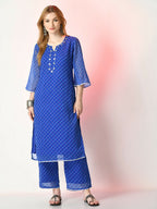 Myshka Women's Blue Printed Kurta With Palazzos | Grocsy