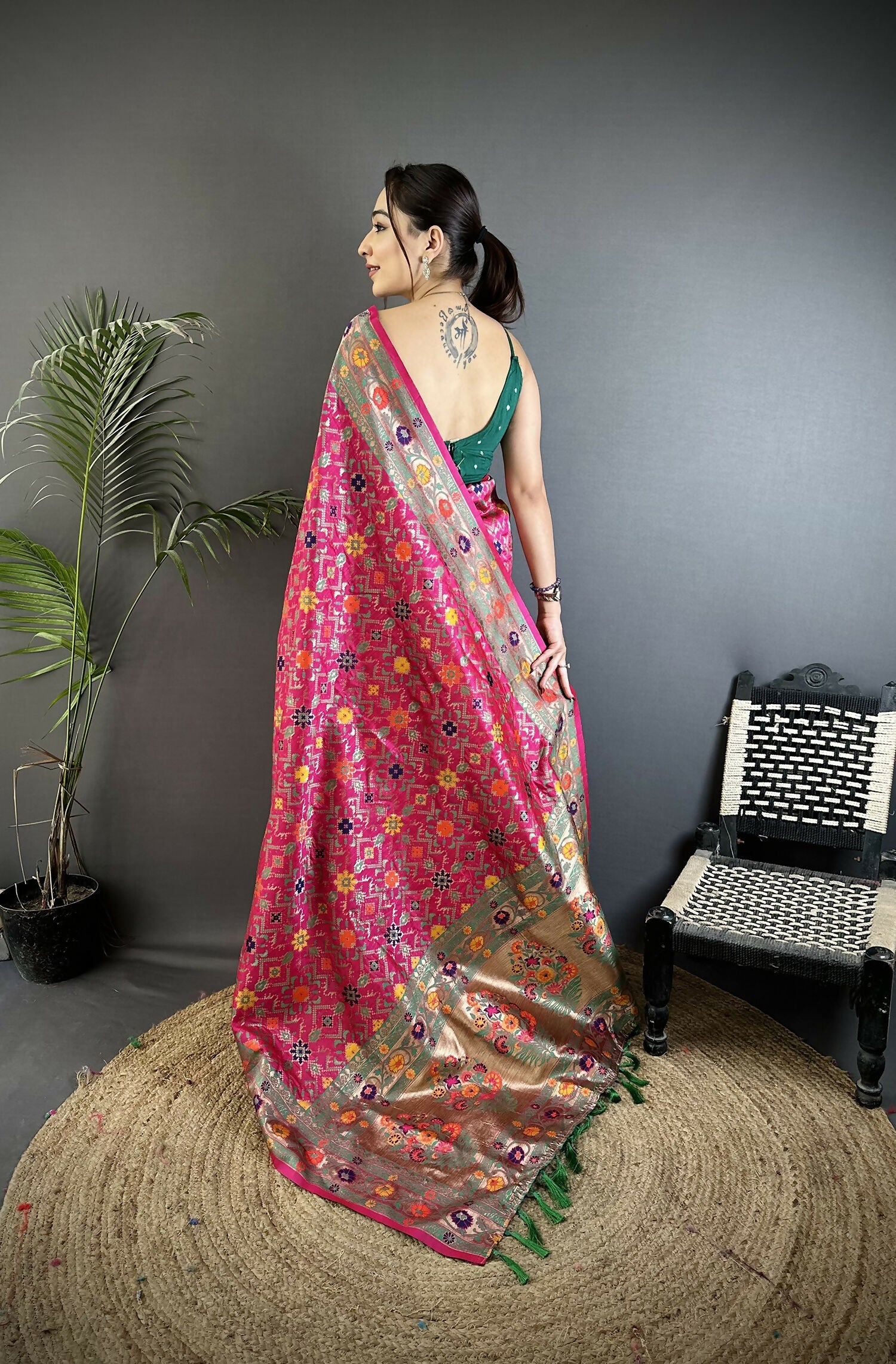 Joban Fashion Hot Pink Banarasi Soft Silk Woven Saree | Grocsy