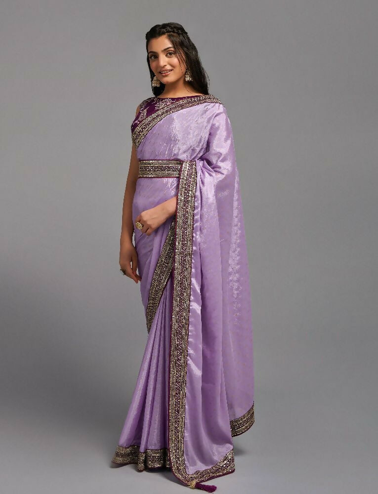 PR Fashion Onion Chinon Embroidery Lace Saree | Grocsy