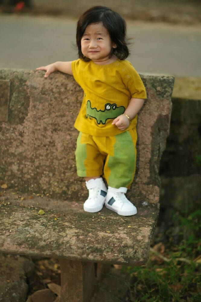 Mhyssa Nero Half Sleeve Yellow T-shirt with Shorts Set For Kids | Grocsy