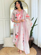The52 Women's Beautiful Rayon Fabric Printed Work Straight Kurta Pant and Dupatta Set | Grocsy