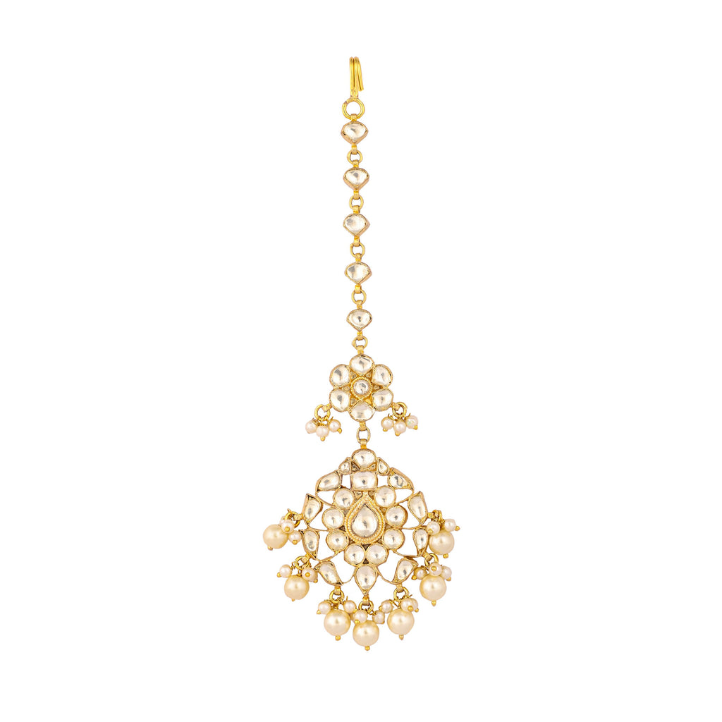 Nuyug 22K Gold-Plated Kundan Studded Maang Tikka Head Jewellery | Grocsy