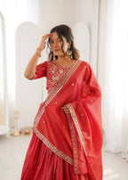 Lehenga Mart Designer Indian Wedding Lehenga Choli-Orange | Grocsy