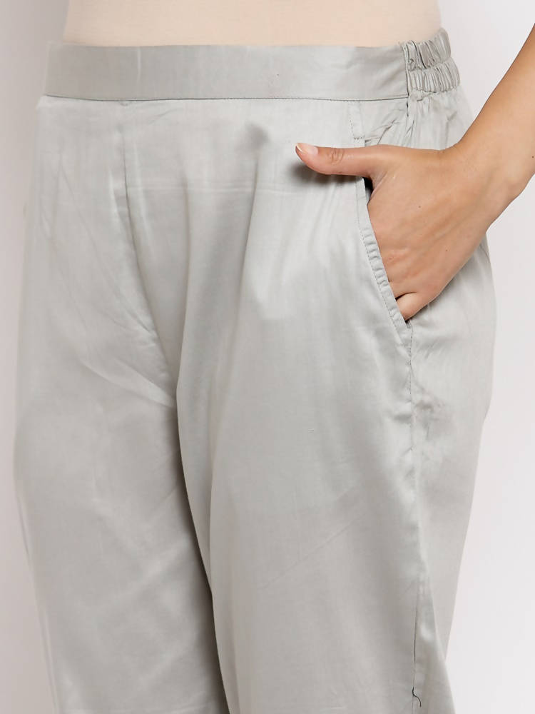 Myshka Women's Grey Cotton Solid Casual Trouser | Grocsy
