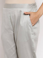 Myshka Women's Grey Cotton Solid Casual Trouser | Grocsy