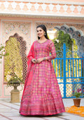 Functional Designer Dark Pink Dola Silk Anarkali suit with Dupatta - Ramya | Grocsy