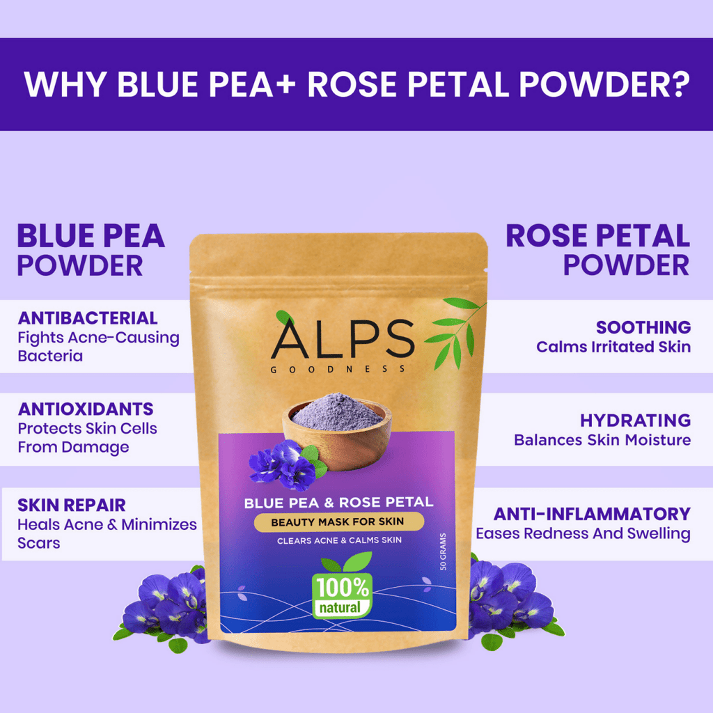 Alps Goodness 100% Natural Blue Pea & Rose Petal Beauty Mask For Skin | Grocsy