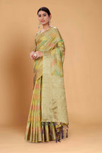 Pista Soft Organza Woven Design Saree With Unstitched Blouse Piece - Zaara | Grocsy