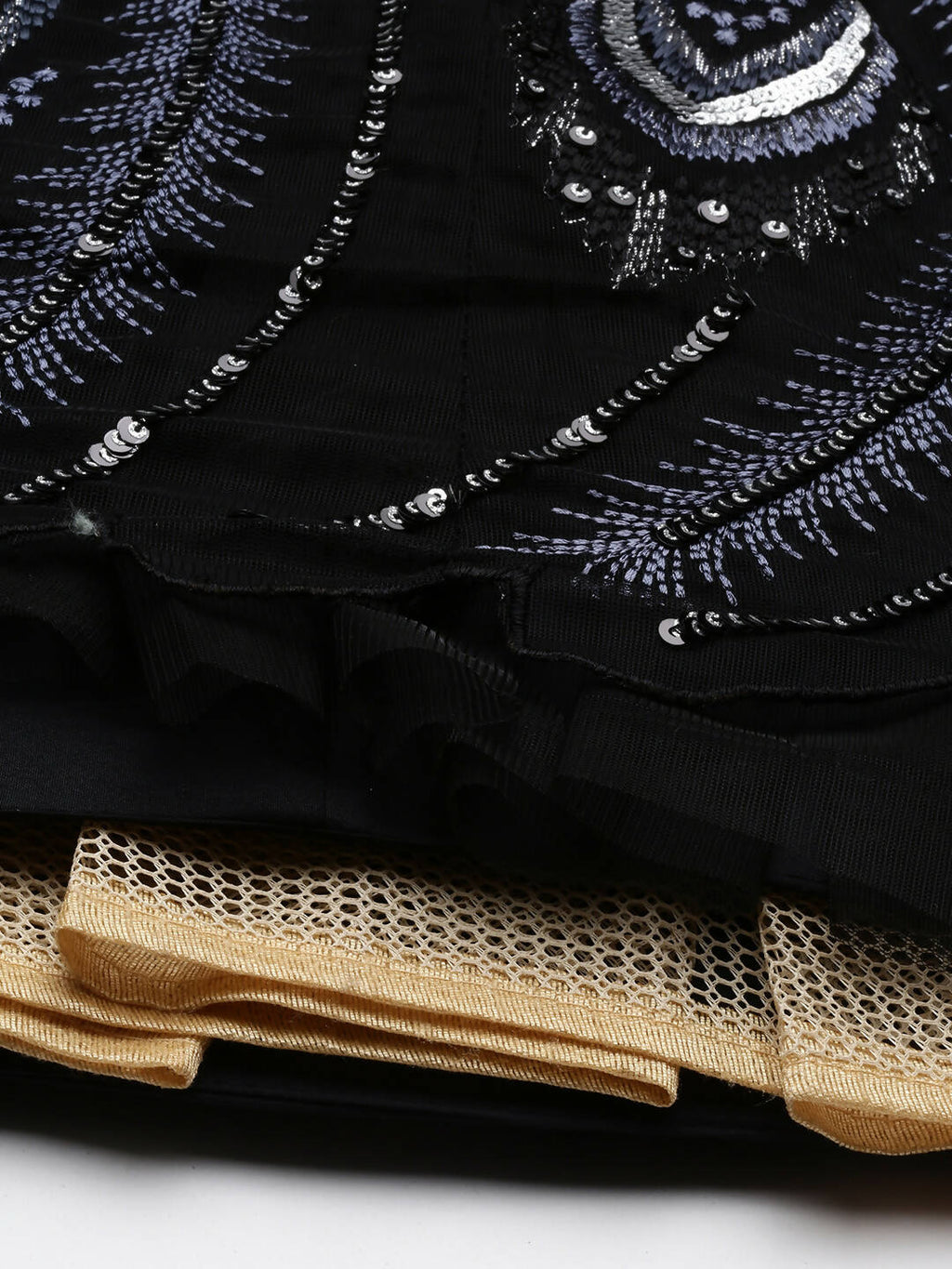 House of Panchhi Women Black Net Sequins Embroidered Lehenga & Blouse with Dupatta | Grocsy