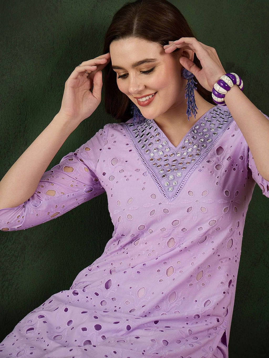Sangria Embroidered Pure Cotton Kurta & Trousers | Grocsy