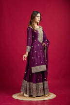 Joban Fashion Violet Kurta Set Silk Sequins , Zari, Coding & Thread Embroidered work | Grocsy