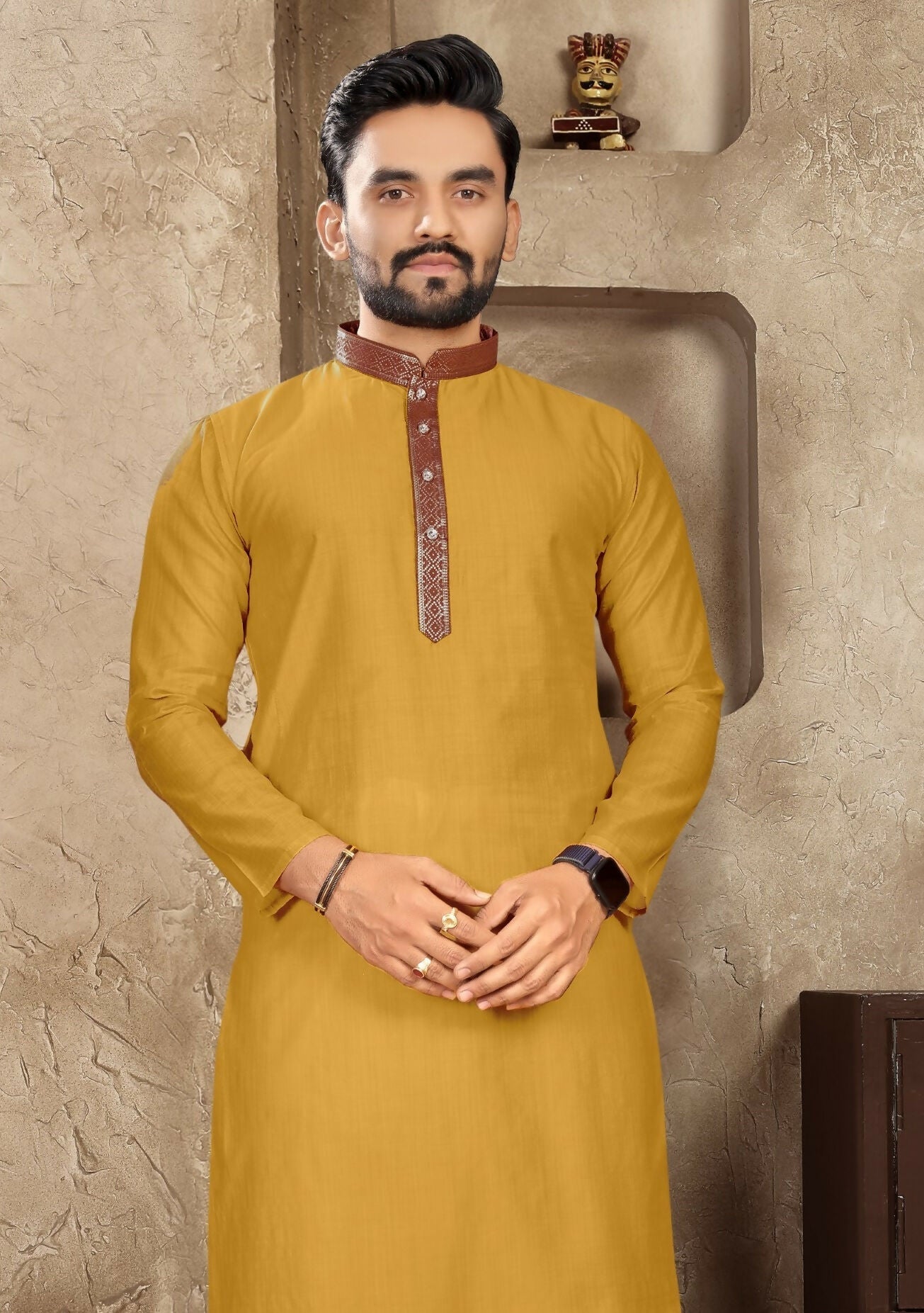 Anaita Mustard Linen Silk Straight Kurta | Grocsy