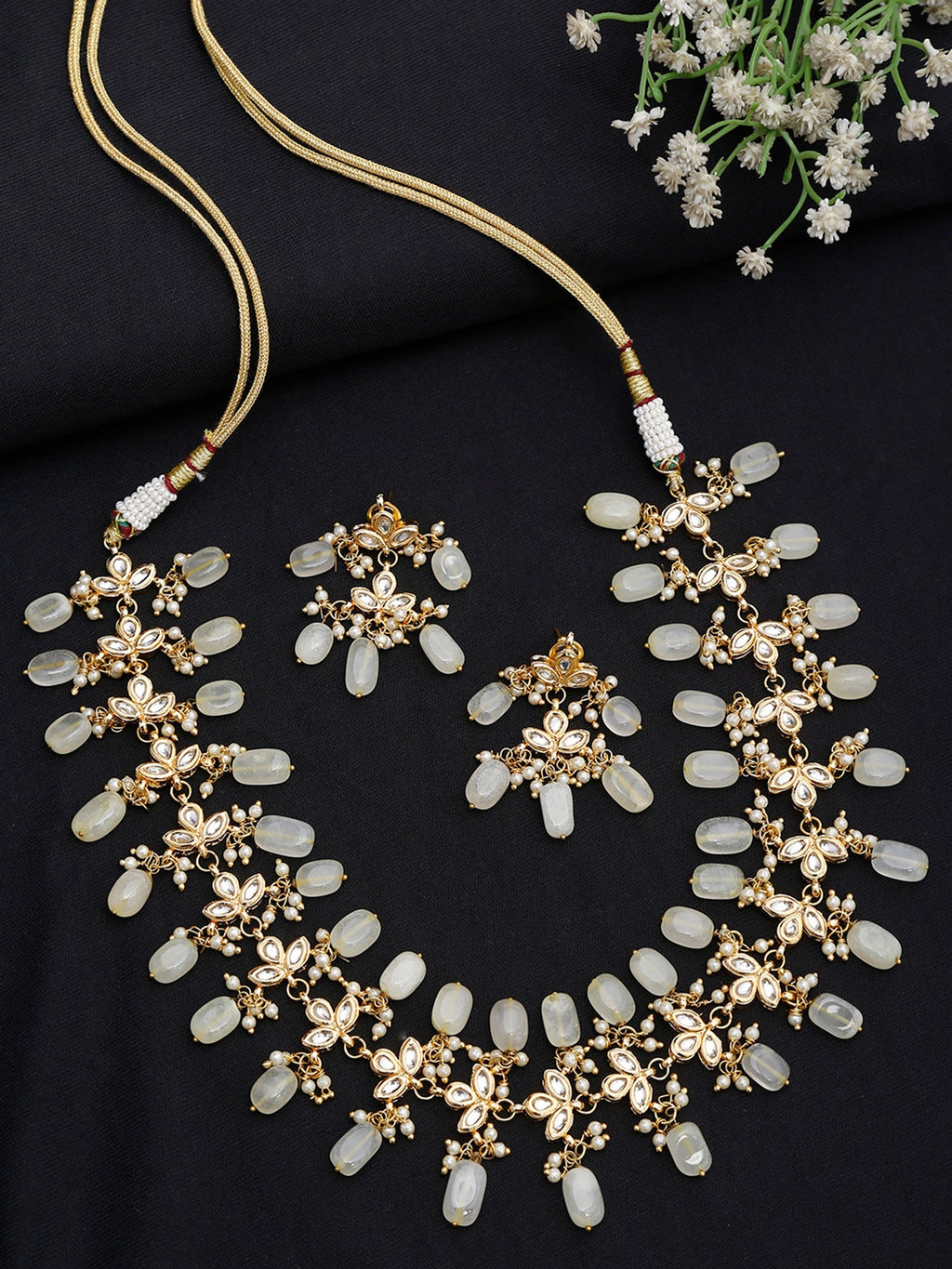 Kundan Neckpiece With Earrings - Ruby Raang | Grocsy