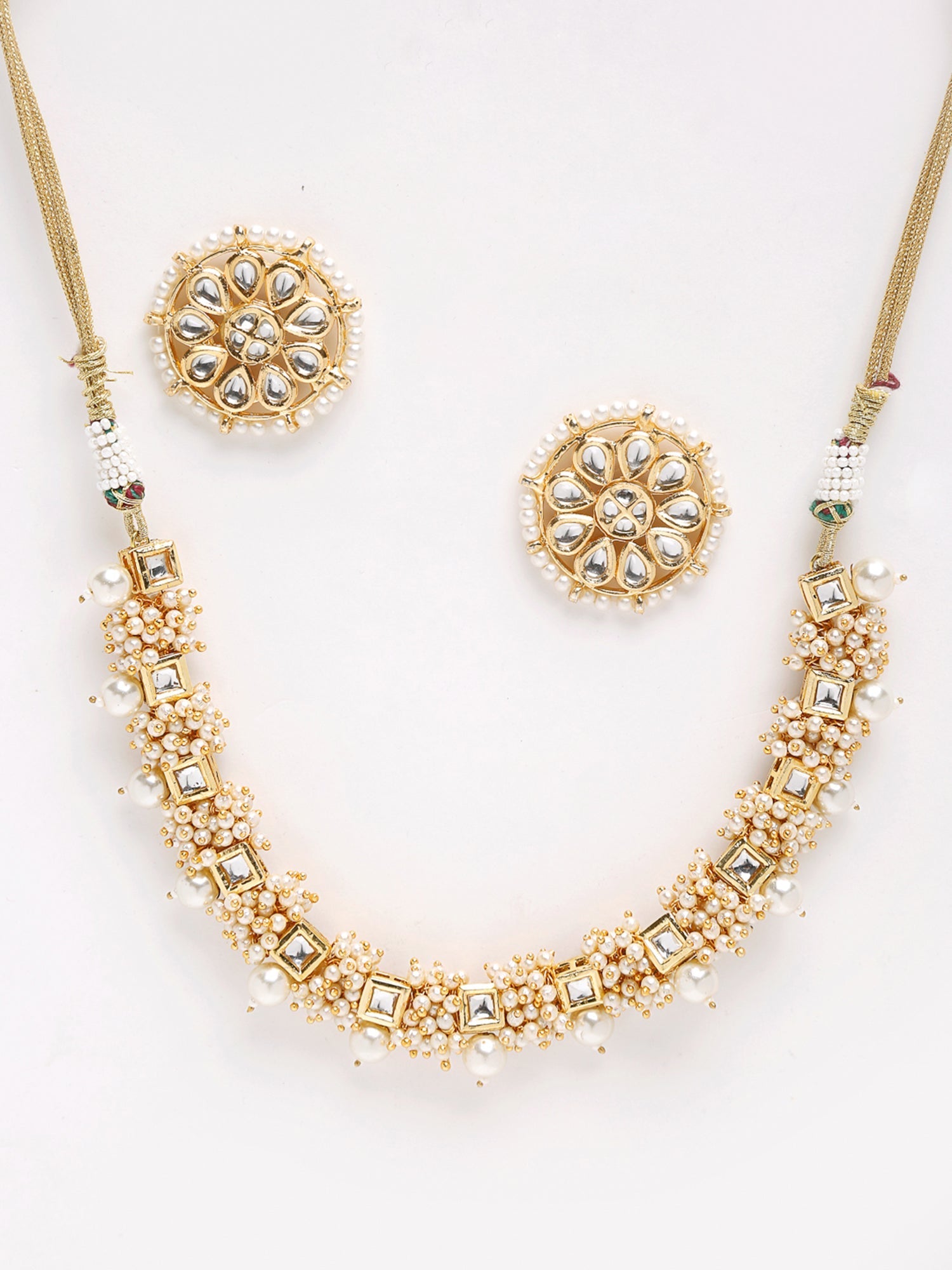 Pearl Kundan Choker With Studs - Ruby Raang | Grocsy