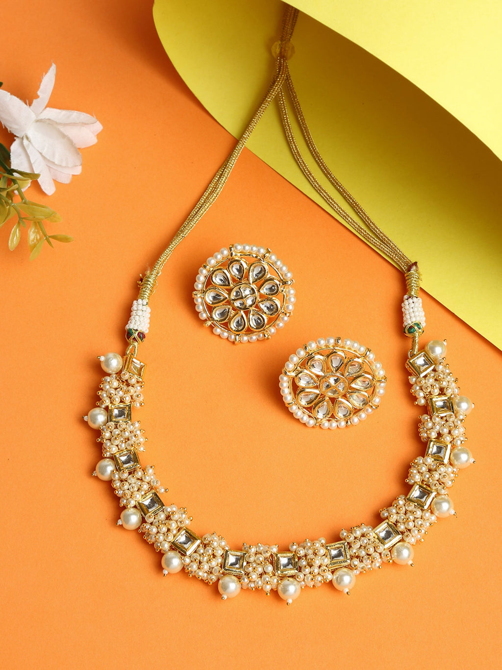 Pearl Kundan Choker With Studs - Ruby Raang | Grocsy
