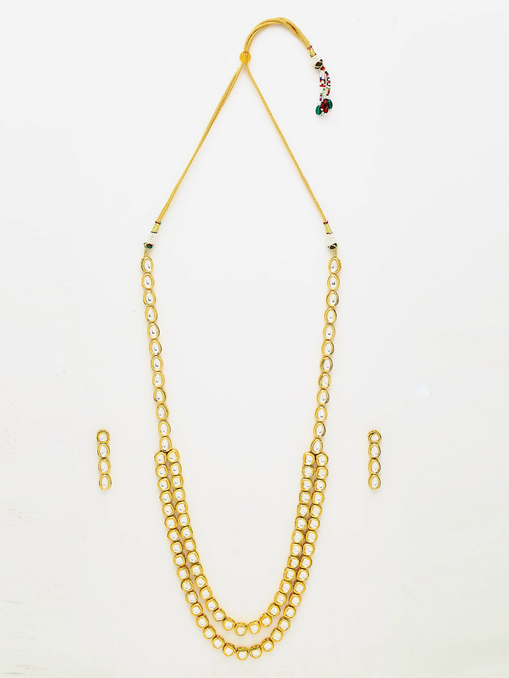 Gold-Polished Long Kundan Neckpiece With Earrings - Ruby Raang | Grocsy