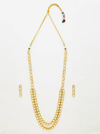 Gold-Polished Long Kundan Neckpiece With Earrings - Ruby Raang | Grocsy