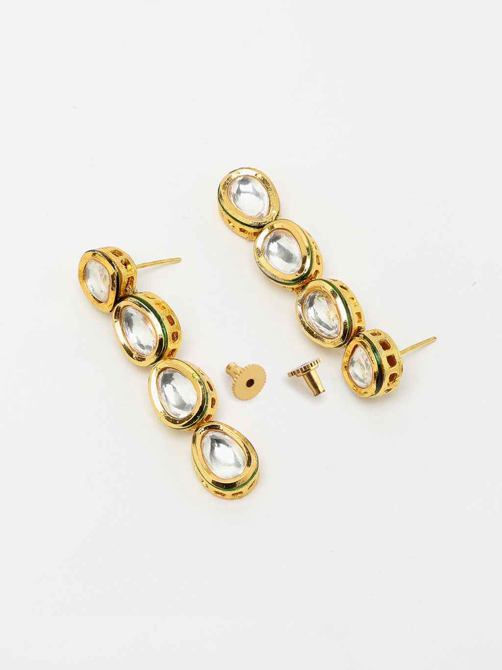 Gold-Polished Long Kundan Neckpiece With Earrings - Ruby Raang | Grocsy