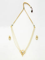 Long Kundan Neckpiece With Studs - Ruby Raang
