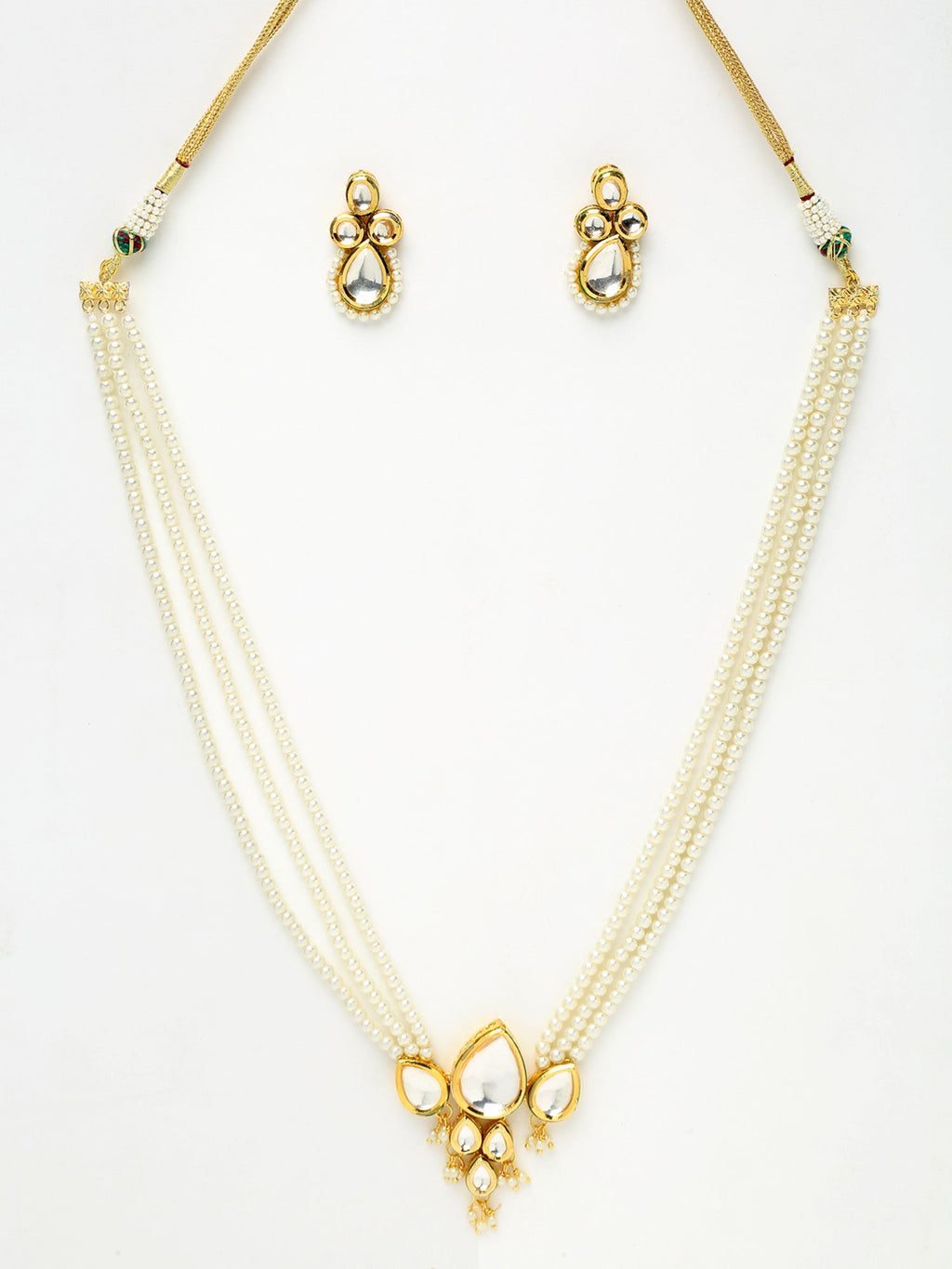 Long Kundan Neckpiece With Studs - Ruby Raang