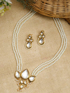 Long Kundan Neckpiece With Studs - Ruby Raang
