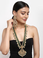 Long Kundan Neckpiece With Earrings - Ruby Raang | Grocsy