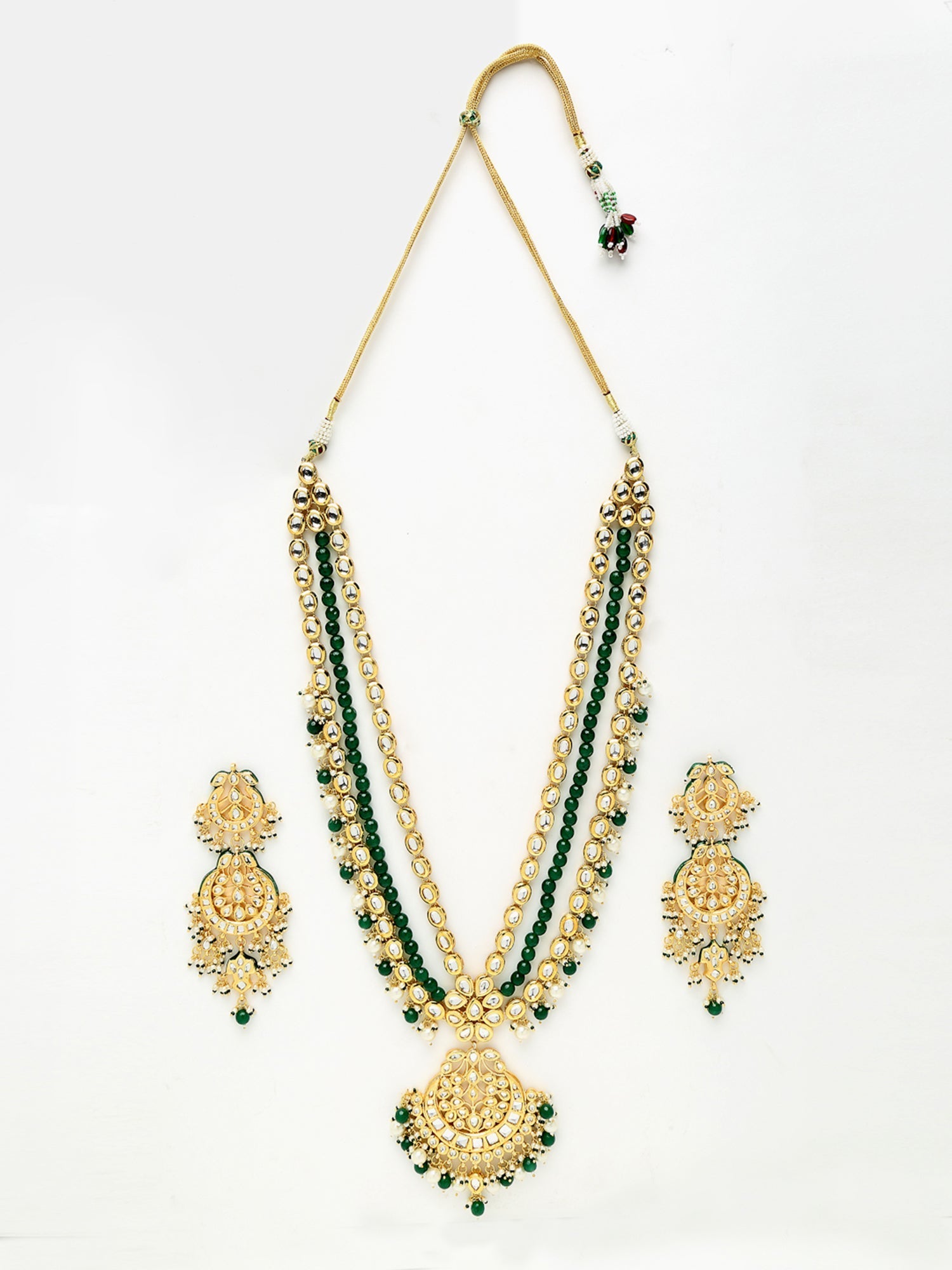 Long Kundan Neckpiece With Earrings - Ruby Raang | Grocsy