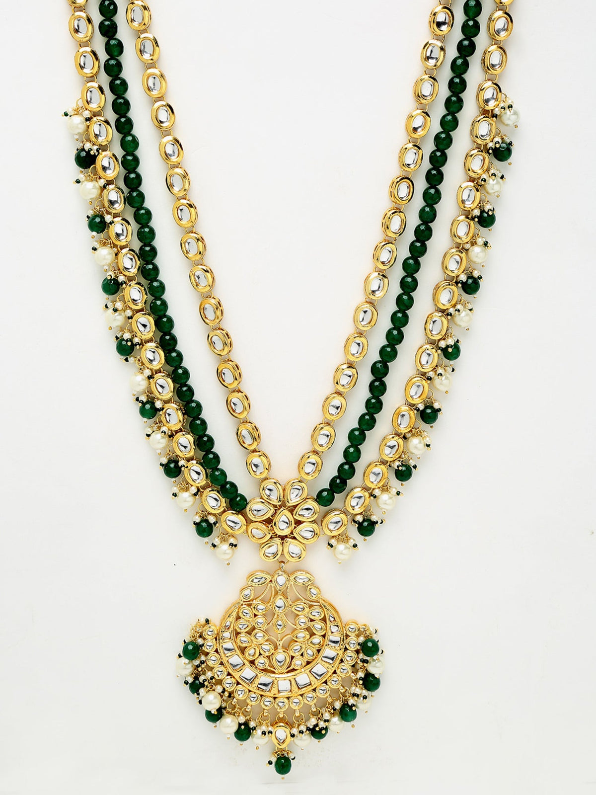 Long Kundan Neckpiece With Earrings - Ruby Raang | Grocsy