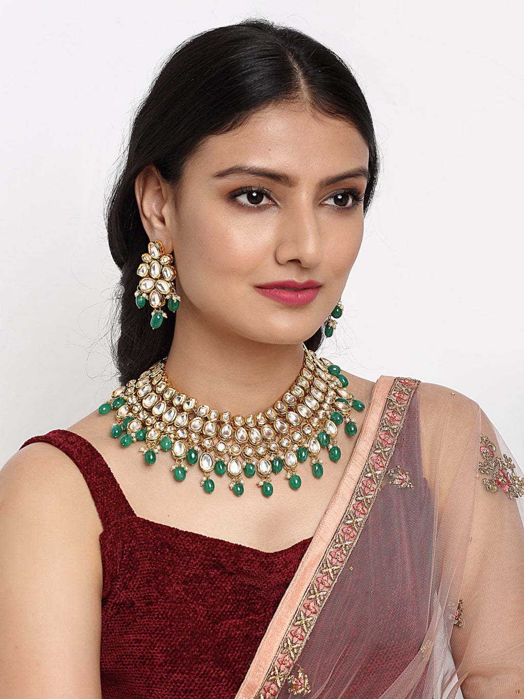 Kundan Neckpiece With Earrings - Ruby Raang | Grocsy